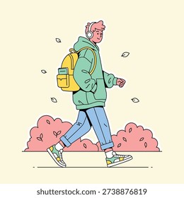 Trendy Campus Student with Backpack Flat Vector Illustration