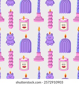 Trendy candles seamless pattern. Playful colorful print. Flat vector illustartion.