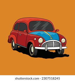 Trendy car vector, Vector illustration of red car, with background,