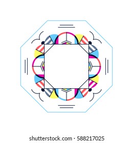 Trendy card frame style design. Abstract geometric elements. Layout template card, invitation, brochure, flyer, cover. Elegant frame and geometrical linear pattern background design