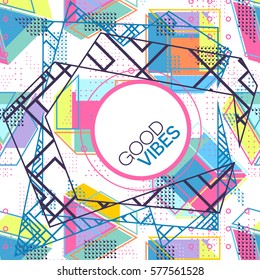 Trendy card memphis style design. Abstract geometric elements. Layout template poster, card, invitation, brochure, flyer