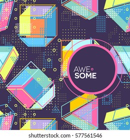 Trendy card memphis style design. Abstract geometric elements. Layout template poster, card, invitation, brochure, flyer
