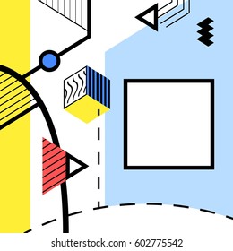 Trendy card memphis style design. Abstract geometric elements. Layout template poster, card, invitation, brochure, flyer