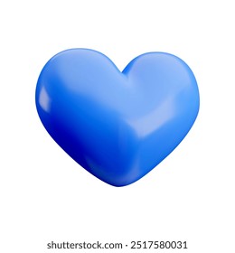 Trendy Cartoon 3d blue heart illustration. Realistic 3d render love icon isolated on white background. Vector cute Happy Valentine's Day element for web, app, greeting card, decor, design, game.