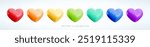 Trendy Cartoon 3d color heart set. Realistic 3d render love icon collection. Vector cute red, green, yellow, blue hearts, Happy Valentine