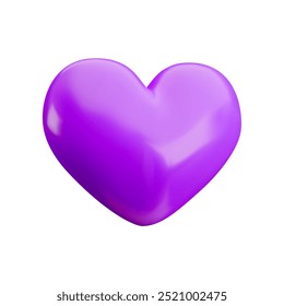 Trendy Cartoon 3d purple heart illustration. Realistic 3d render violet love icon isolated on white background. Vector cute Happy Valentine's Day element for web, app, greeting card, decor, design.