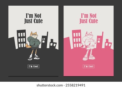 trendy cartoon cat poster or graphic t-shirt design with a laid-back, cool attitude in streetwear fashion, vector illustration