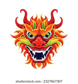 Trendy cartoon flat style dragon character sticker logo stylized isolated vector illustration symbol year of dragon 2024 red color logo 