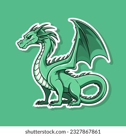 Trendy cartoon flat style dragon character sticker logo stylized vector illustration symbol year of dragon 2024 green color logo