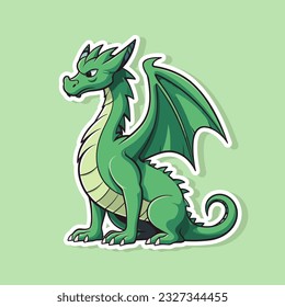 Trendy cartoon flat style green dragon character sticker isolated logo stylized vector illustration symbol year of dragon 2024