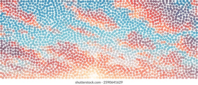 Trendy cartoon sky with clouds and sunset wallpaper. Background and texture geometric shapes mosaic style. landscape