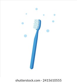 Trendy cartoon style blue toothbrush. side view in flat style. Hygiene and vector to protect your teeth every day