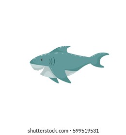 Trendy cartoon style cheerful shark swimming underwater. Educational simple gradient vector icon.