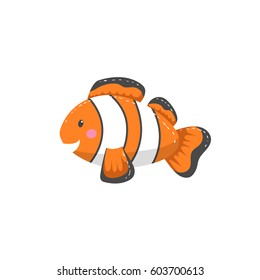 Trendy Cartoon Style Orange Clown Fish  Character. Simple Gradient Flat Design For Kid Education. Underwater Life.