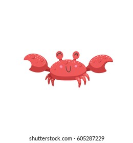 Trendy cartoon style red crab character smile. Simple gradient flat design for kid education. Underwater life.