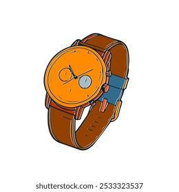 Trendy Desenho Vetor Cartoon do Relógio Moderno. Time Concept Desenho Animado Desenho Estilo Linear. Dial of Assista Ilustração Simples Colorida.