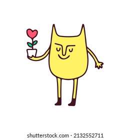 	
Trendy cat holding heart flower, illustration for t-shirt, poster, sticker, or apparel merchandise. With retro cartoon style