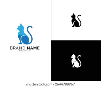 Trendy Cat Logo Design in Three Elegant Color Variations. Stylish Blue and Black Logo Set for Premium Brand Identity, Modern Visual Branding, and Professional Label Design.

