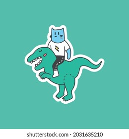 Trendy cat ride a dinosaur. Vector graphics for t-shirt prints and other uses.