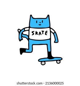 Trendy cat ride skateboard, illustration for t-shirt, street wear, sticker, or apparel merchandise. With retro, and cartoon style.