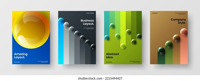 Trendy Catalog Cover A4 Vector Design Concept Collection. Isolated Realistic Spheres Flyer Layout Set.