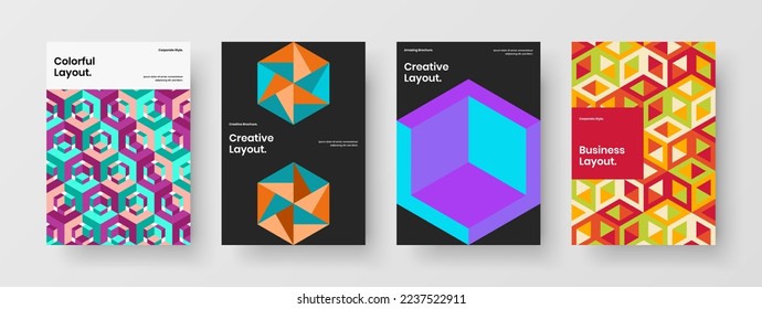 Trendy catalog cover A4 vector design concept collection. Isolated geometric shapes leaflet layout set.