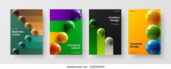 Trendy catalog cover design vector concept composition. Simple 3D spheres postcard illustration set.