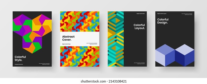 Trendy catalog cover design vector template set. Fresh mosaic shapes placard illustration composition.