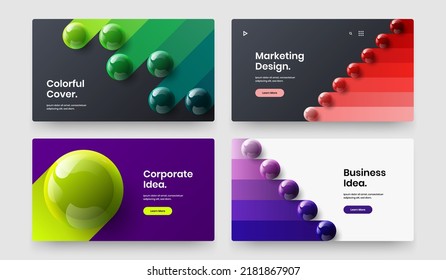 Trendy catalog cover vector design template bundle. Vivid 3D spheres web banner concept set.