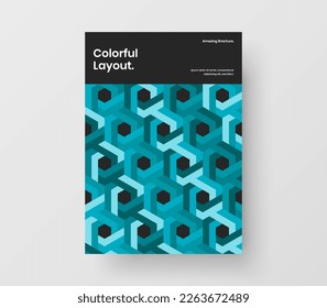 Trendy catalog cover vector design concept. Vivid geometric tiles booklet layout.