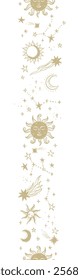 Trendy celestial seamless pattern, zodiac background hand drawn, stars, moon, space, great for textiles, wallpapers, surfaces - vector design