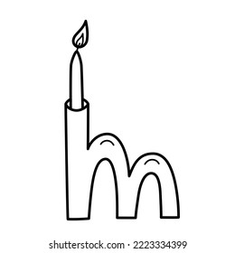 Trendy ceramic candlestick icon, vector doodle illustration of ceramic candle holder, handmade curvy clay decor, modern pottery for scandi interior, isolated outline clipart on white background