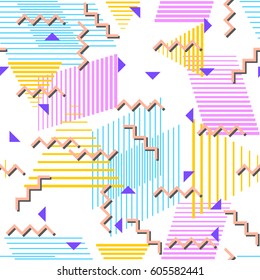 Trendy chaotic memphis design. Seamless vector pattern.