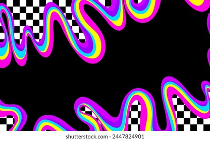 Fondos de cuadros de moda con marco de arco iris psicodélico brillante. Elemento gráfico para tela, textil, ropa, papel de embalaje, Fondo de pantalla, póster, cubierta, Plantilla