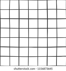 Trendy checkered grid seamless pattern. Black hand drawn lines on white background. Vector texture for wallpaper, wrapping, textile, poster, fabric