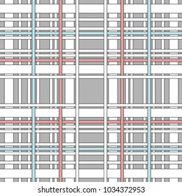 Trendy checkered patten with overlapping stripes. Seamless print for suits, coats, shirts, school uniform. Classical textile collection. Grey, white, red.