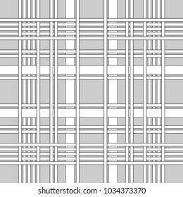 Trendy checkered patten with overlapping stripes. Seamless print for suits, coats, shirts, school uniform. Classical textile collection. Grey, white.