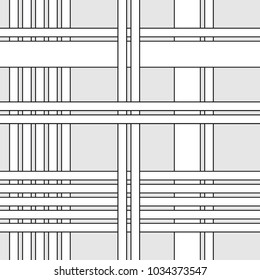 Trendy checkered patten with overlapping stripes. Seamless print for suits, coats, shirts, school uniform. Classical textile collection. Grey, white, black.