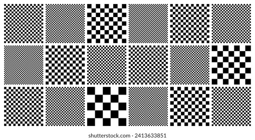 Trendy checkered pattern, black and white tiled grid. Funky geometric chessboard texture, retro background in 90s style, y2k. Vector illustration