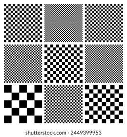 Trendy checkered pattern, black and white tiled grid. Funky geometric chessboard texture, retro background in 90s style, y2k. Vector illustration