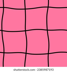 Patrón impecable de color rosa a cuadros con curvas negras. Diseño moderno de pinkcore 90s y Y2k. Ilustración de vector repetida. Estética vintage para mujeres, niñas, niños, tela, textil, fondo