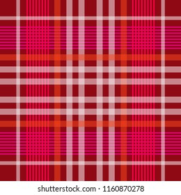 Trendy checkred print with thin stripes. Autumn textile collection. Red, white. 