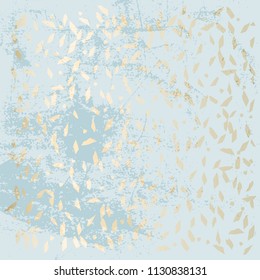 Trendy Chic Pastel colored background with Gold Foil geometric shapes. Abstract unusual textures for wallpaper, wedding invitation cards, business cards, fashion headers, decoration elements. Vector