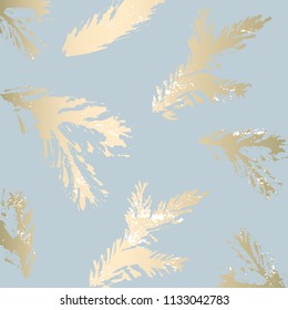Trendy Chic Pastel colored background with Gold Foil shapes and painted christmas tree silhouettes. Abstract unusual textures for wallpaper, greeting cards, headers, decoration elements. Vector