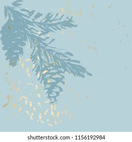 Trendy Chic Pastel colored background with Gold Foil shapes and painted christmas tree silhouettes. Abstract unusual textures for wallpaper, greeting cards, headers, decoration elements. Vector