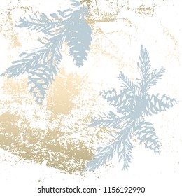 Trendy Chic Pastel colored background with Gold Foil shapes and painted christmas tree silhouettes. Abstract unusual textures for wallpaper, greeting cards, headers, decoration elements. Vector