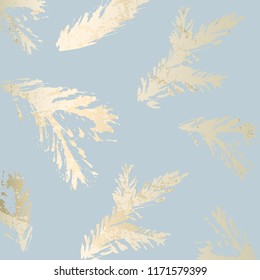 Trendy Chic Pastel colored background with Gold Foil shapes and painted christmas tree silhouettes. Abstract unusual textures for wallpaper, greeting cards, headers, decoration elements. Vector