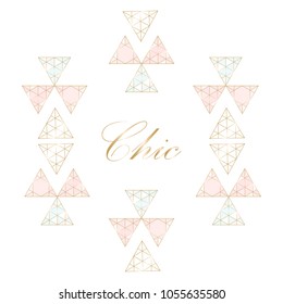 Trendy Chic pastel colored card with Gold geometric shapes. Creative elegant design for wedding invitation cards, business cards, fashion headers, posters, anniversary, birthday, save the date. Vector