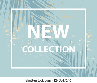 Trendy chic social media banner template in tropical style and gold dust textured background