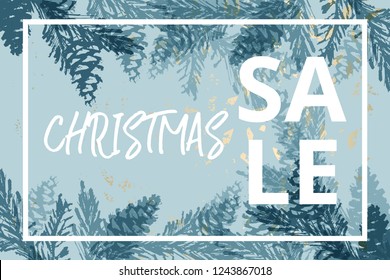 Trendy chic social media banner template with handdrawn cedar tree textures and gold dust confetti background. 